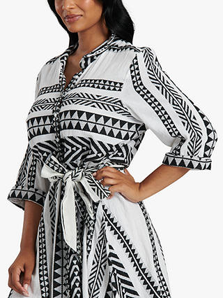 South Beach Jacquard Tie Waist Mini Dress, Black/White