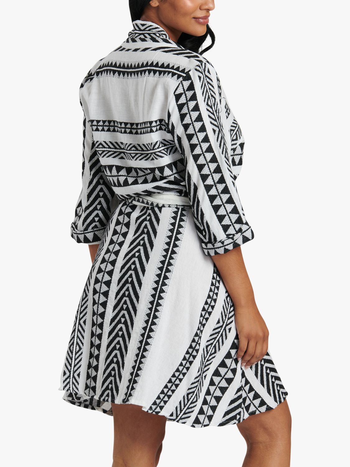 South Beach Jacquard Tie Waist Mini Dress, Black/White, 12