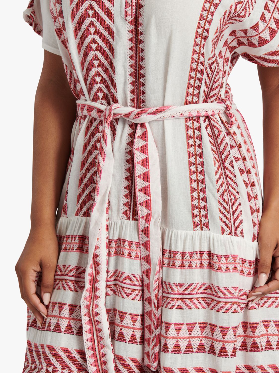 South Beach Jacquard Tie Waist Maxi Dress, Red Wine/White, 8