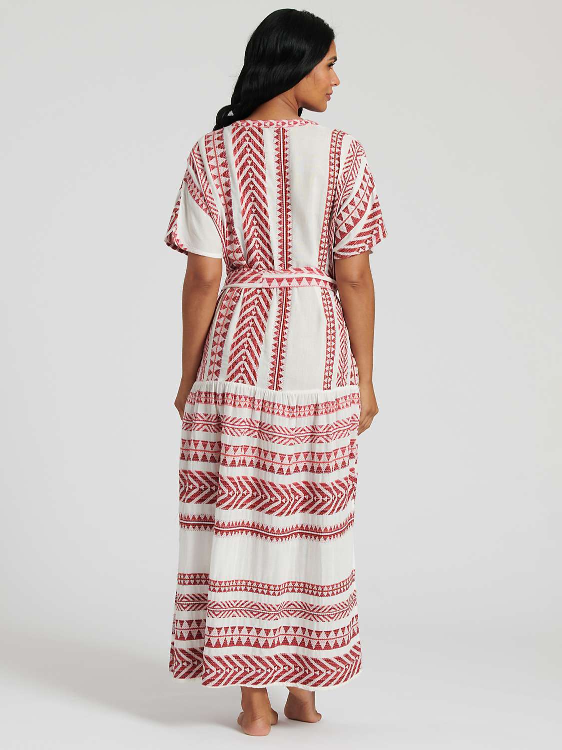 Buy South Beach Jacquard Tie Waist Maxi Dress, Red Wine/White Online at johnlewis.com