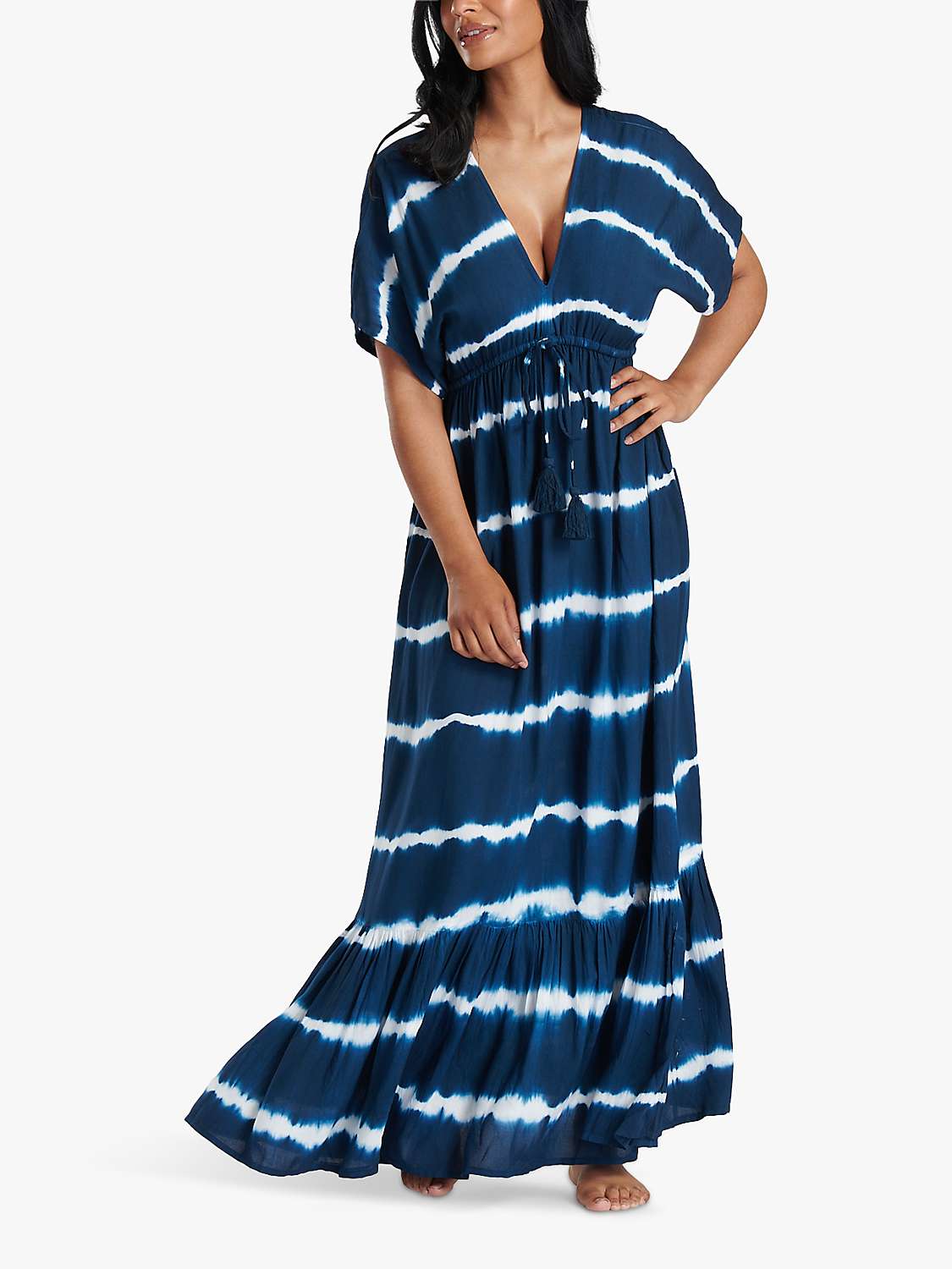 Buy South Beach V-Neck Tie Dye Maxi Dress, Navy/White Online at johnlewis.com