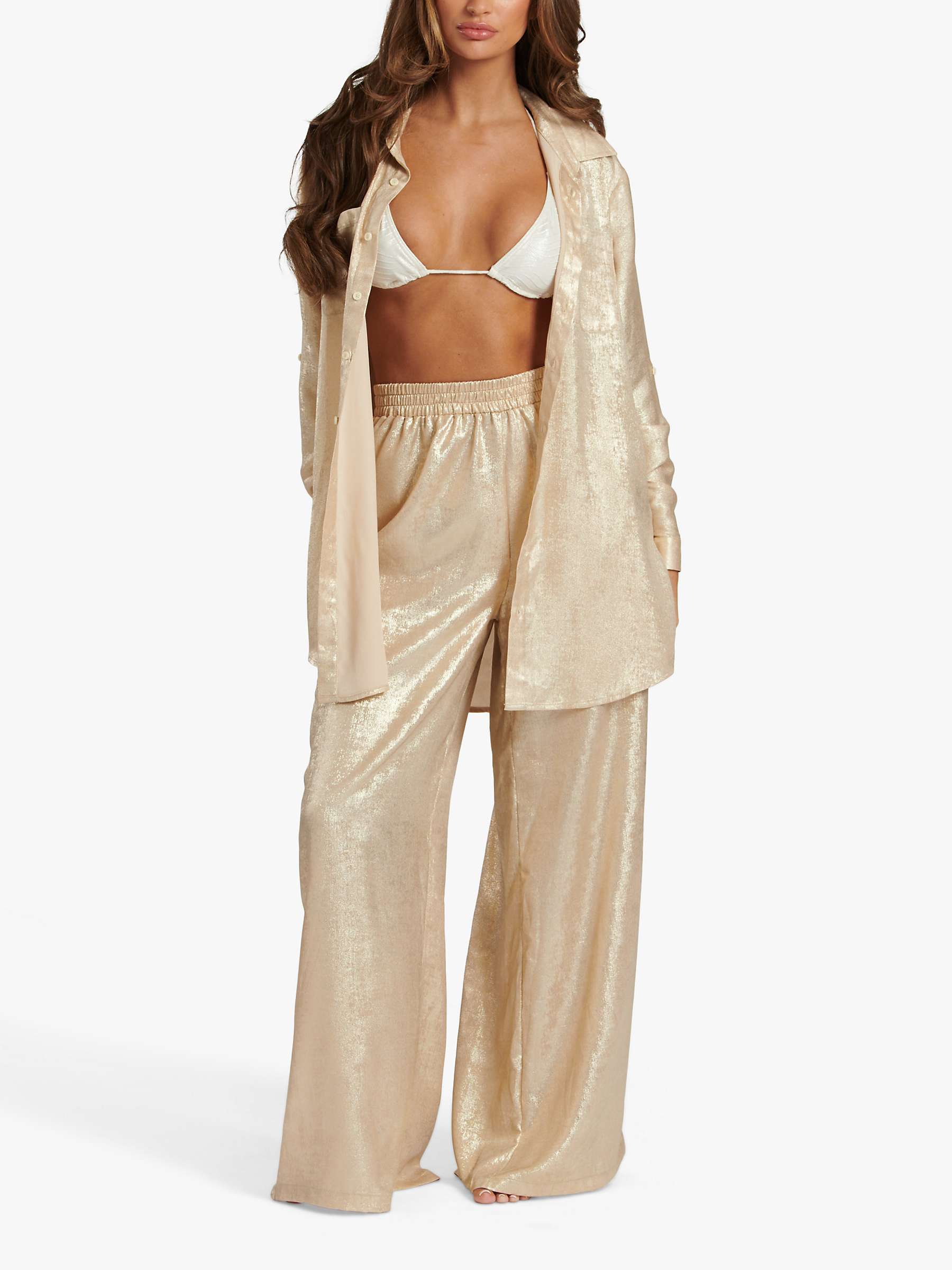 Buy South Beach Metallic Foil Wide Leg Trousers, Gold Online at johnlewis.com