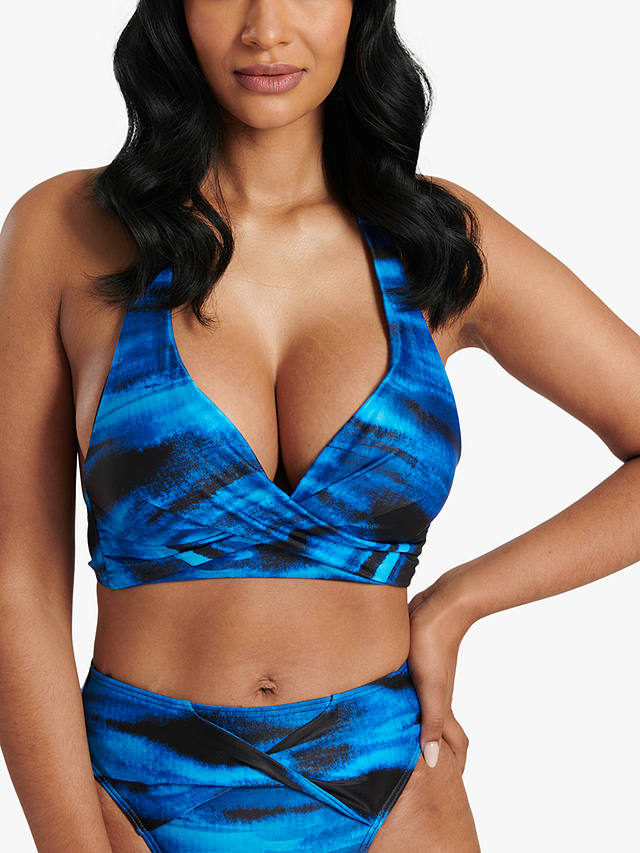 South Beach Abstract Print Twist Detail Bikini Briefs, Blue