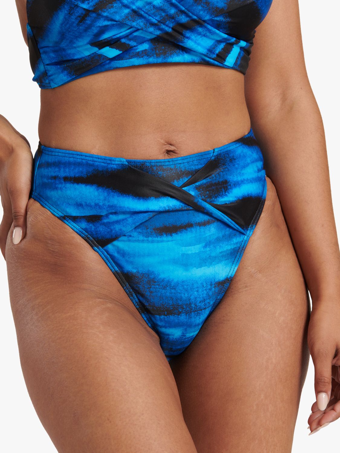 South Beach Abstract Print Twist Detail Bikini Briefs, Blue, 8