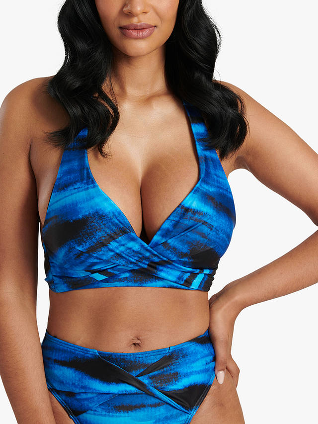 South Beach Printed Twisted Cup Halterneck Bikini Top, Blue/Multi