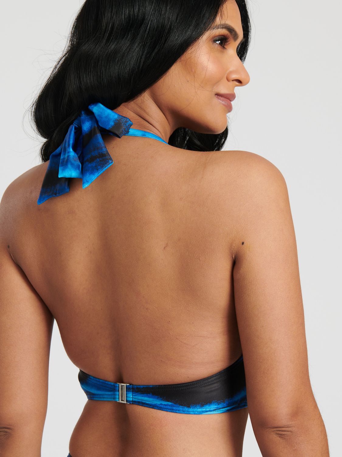 South Beach Printed Twisted Cup Halterneck Bikini Top, Blue/Multi, 8
