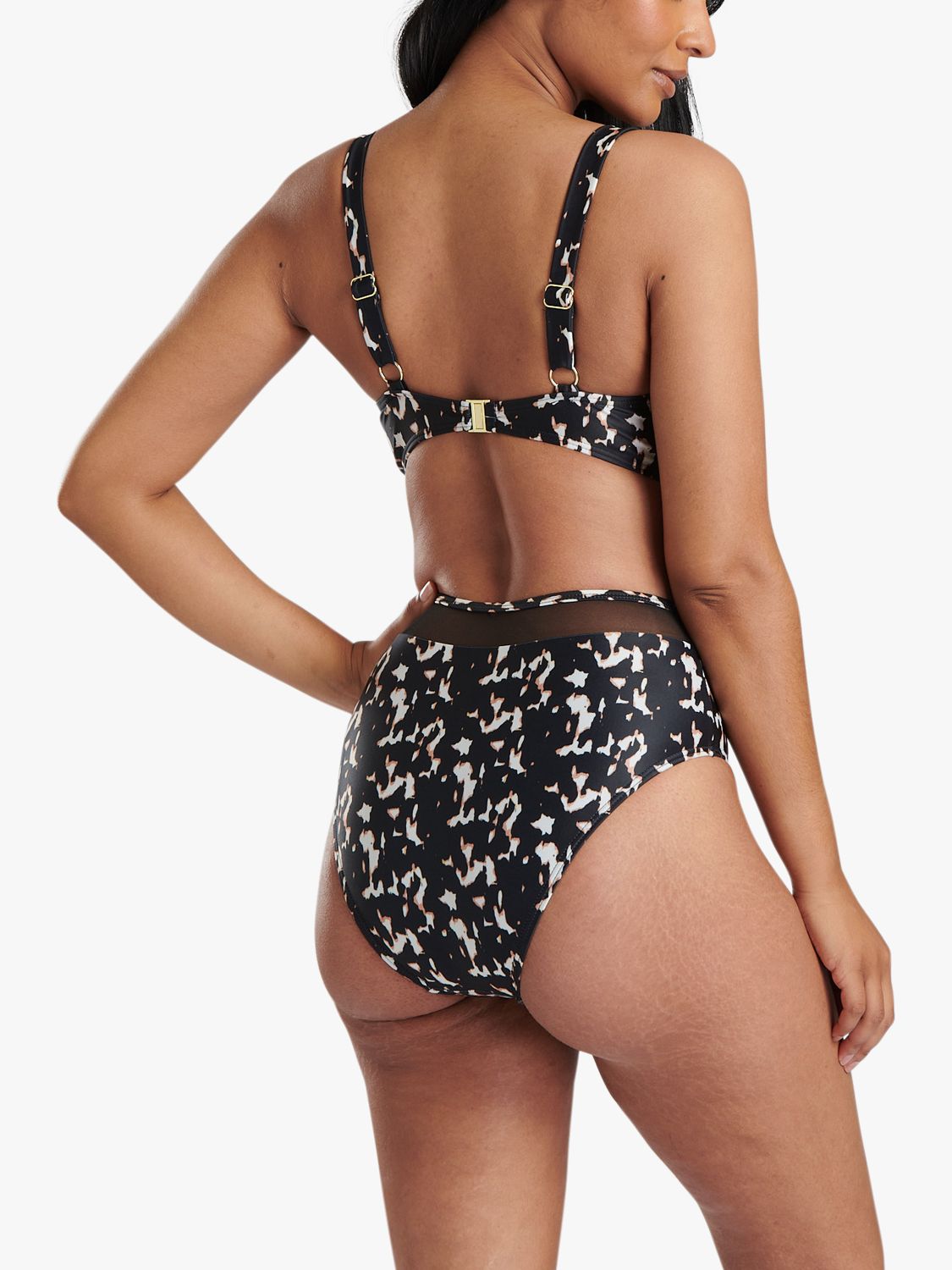 South Beach Leopard Print Mesh Panel Bikini Top, Brown/Multi, 8