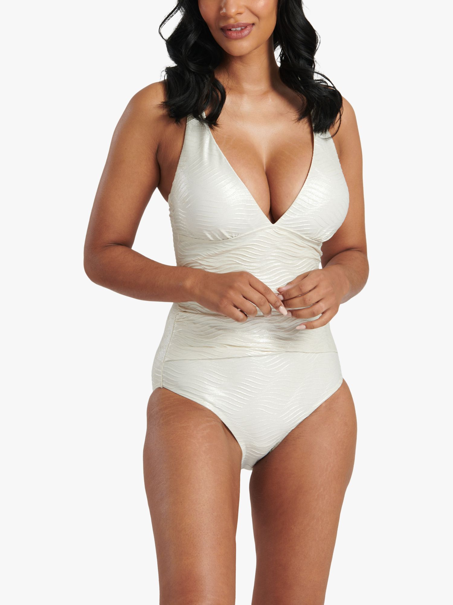 South Beach Shimmer Texture Tummy Control Swimsuit, Pearl, 8