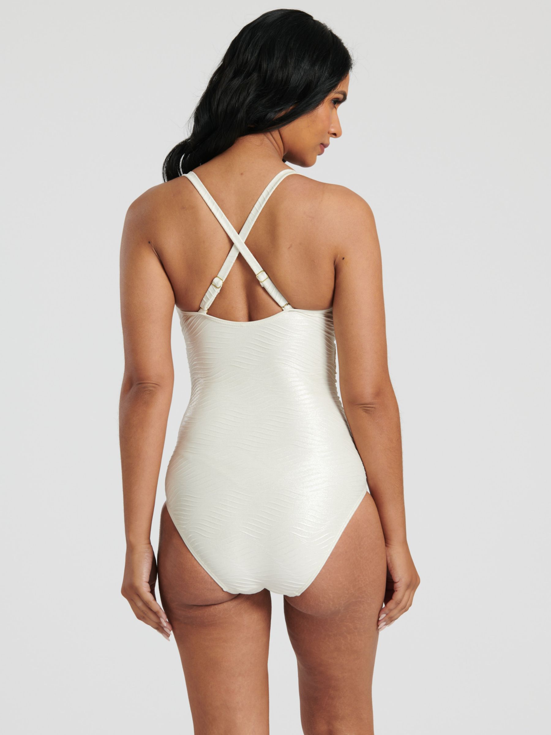 South Beach Shimmer Texture Tummy Control Swimsuit, Pearl, 8