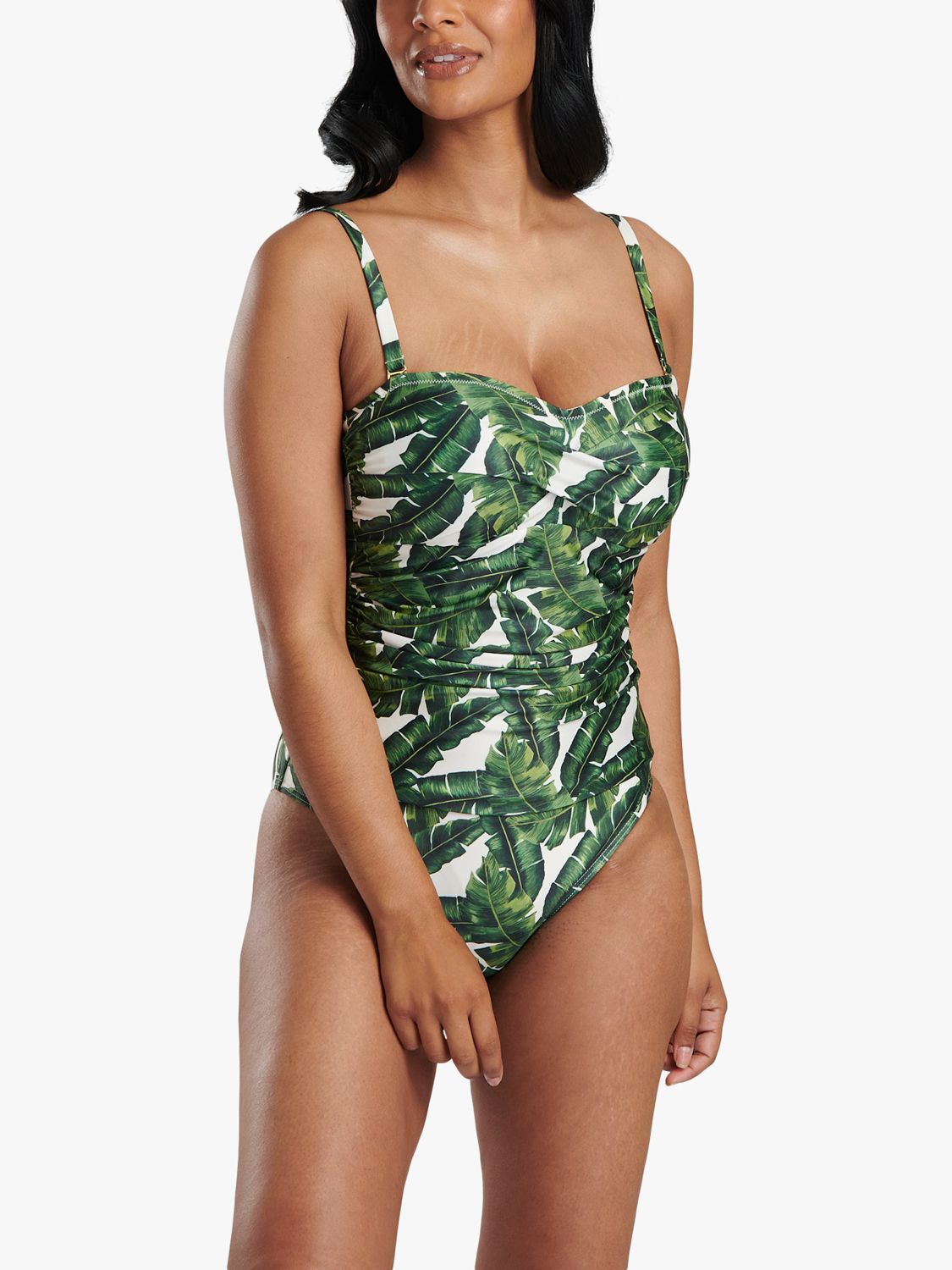 South Beach Leaf Print Twist Top Swimsuit, Green/Multi, 14
