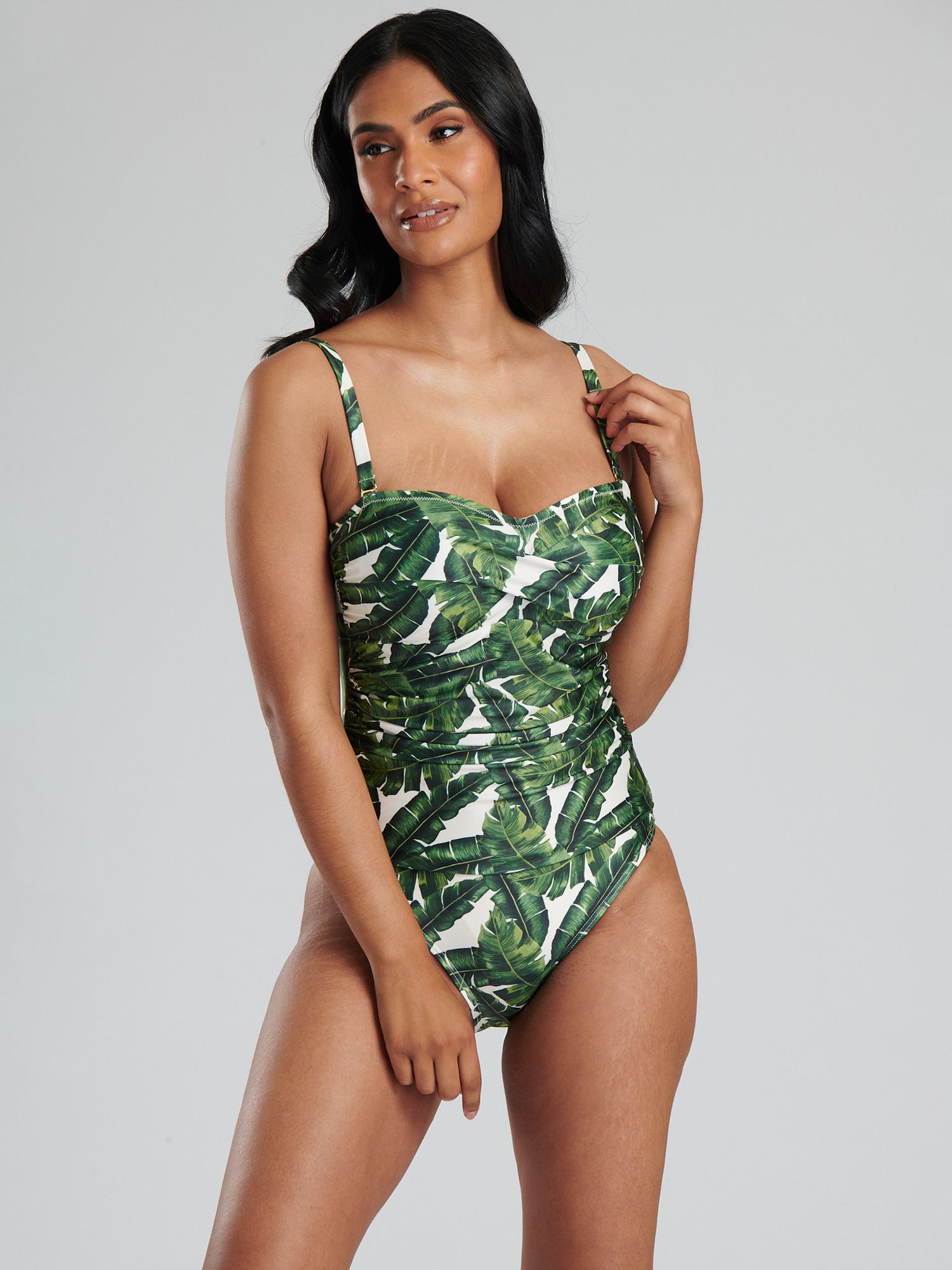 South Beach Leaf Print Twist Top Swimsuit, Green/Multi, 14