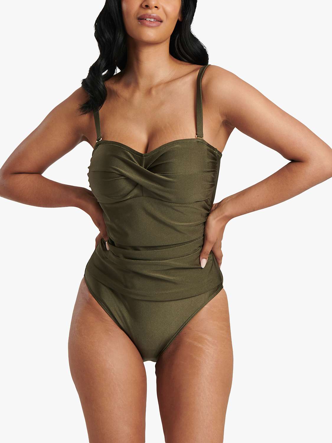 Buy South Beach Bandeau Tummy Control Swimsuit, Olive Online at johnlewis.com