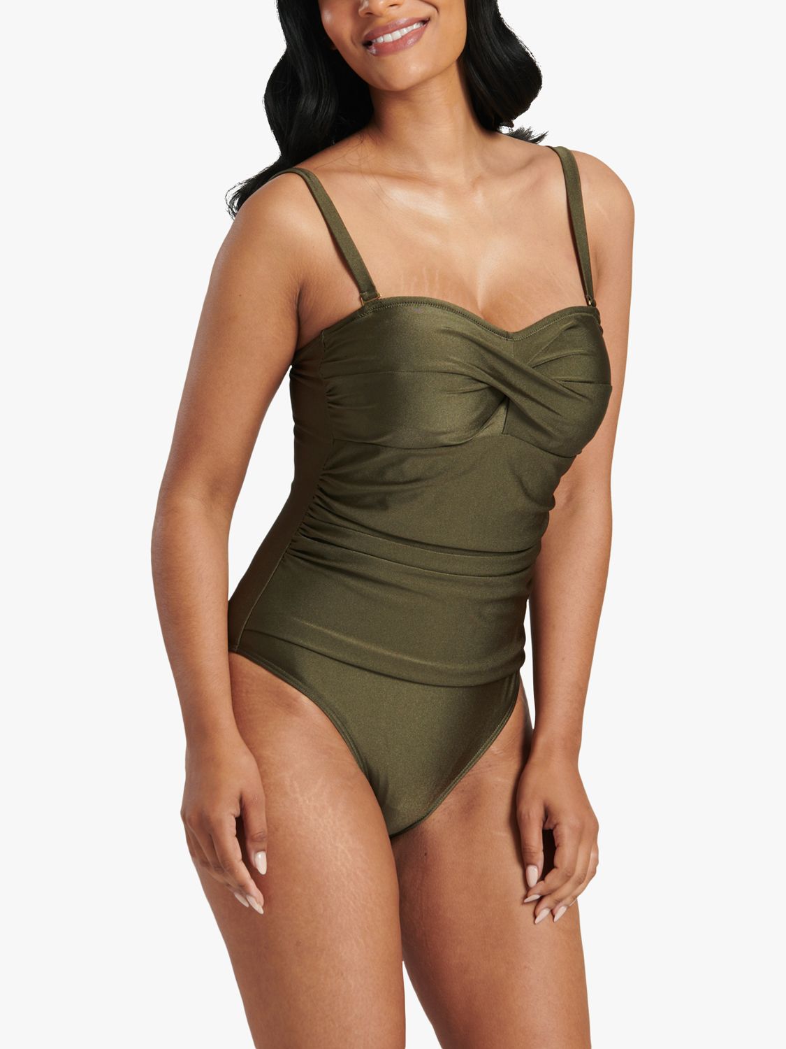 South Beach Bandeau Tummy Control Swimsuit, Olive, 8