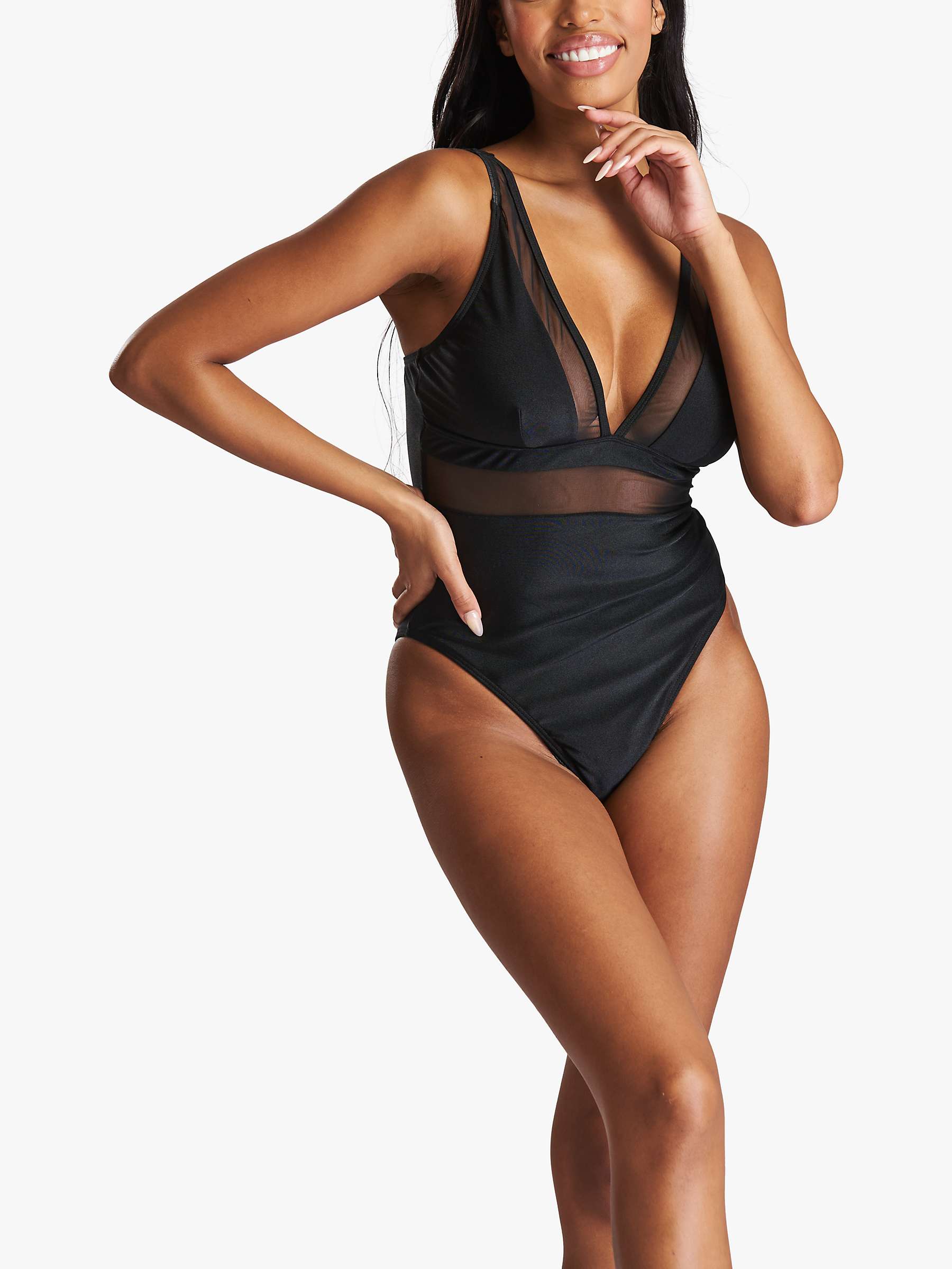 Buy South Beach Mesh Panel Plunge Swimsuit, Black Online at johnlewis.com