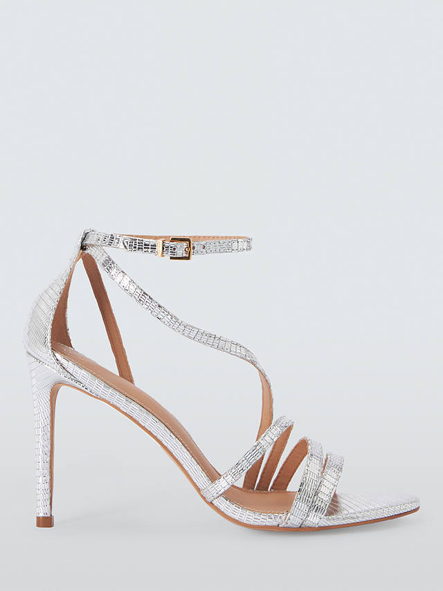 John Lewis Maia Leather Asymmetric Strappy High Heel Sandals, Silver