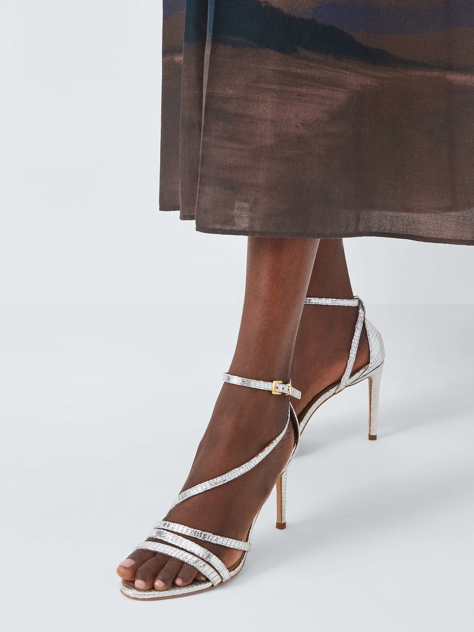 Buy John Lewis Maia Leather Asymmetric Strappy High Heel Sandals, Silver Online at johnlewis.com