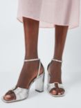 John Lewis Mabel Leather U-Trim Dressy Block Heel Sandals, Silver