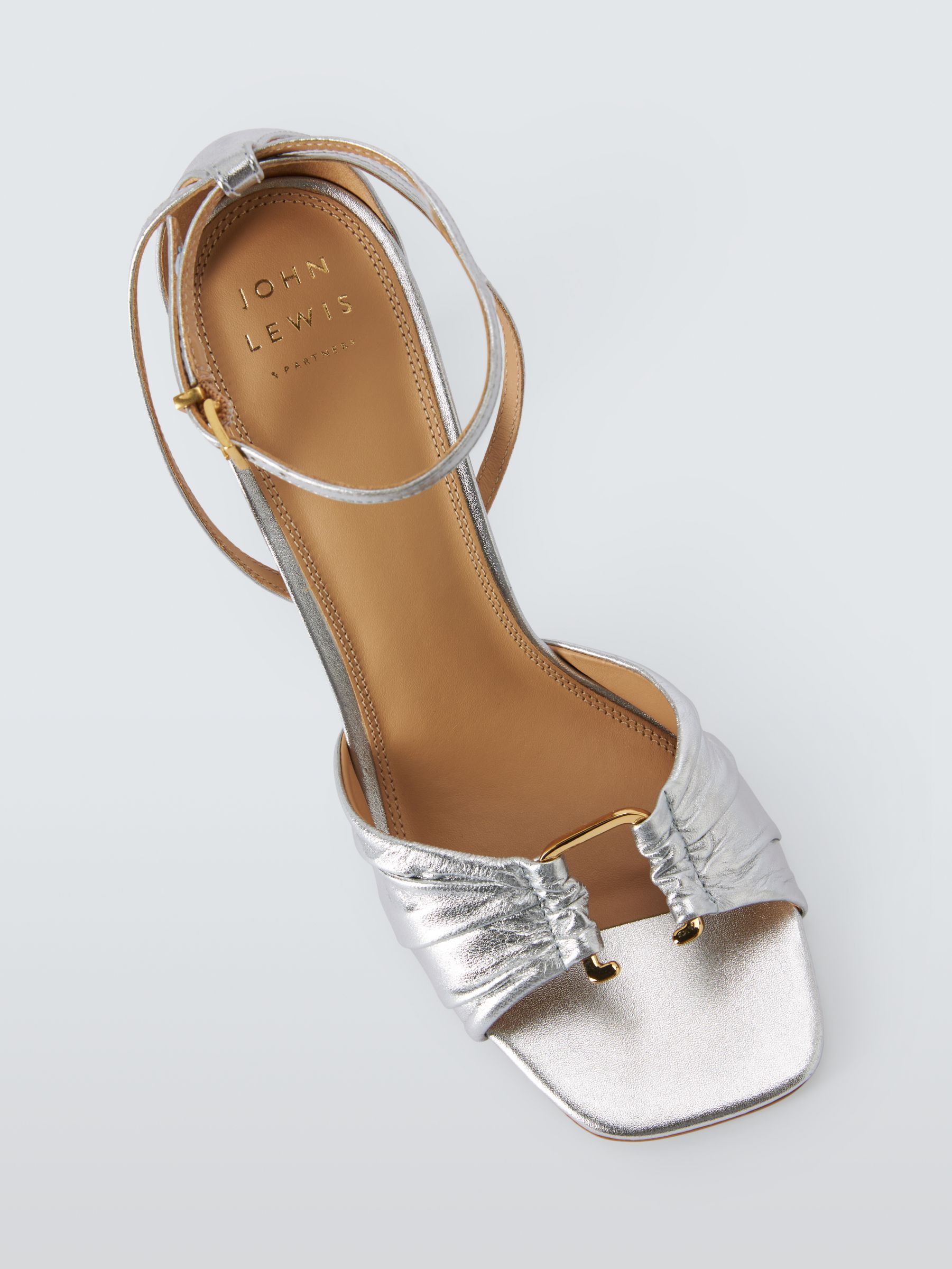 Buy John Lewis Mabel Leather U-Trim Dressy Block Heel Sandals, Silver Online at johnlewis.com