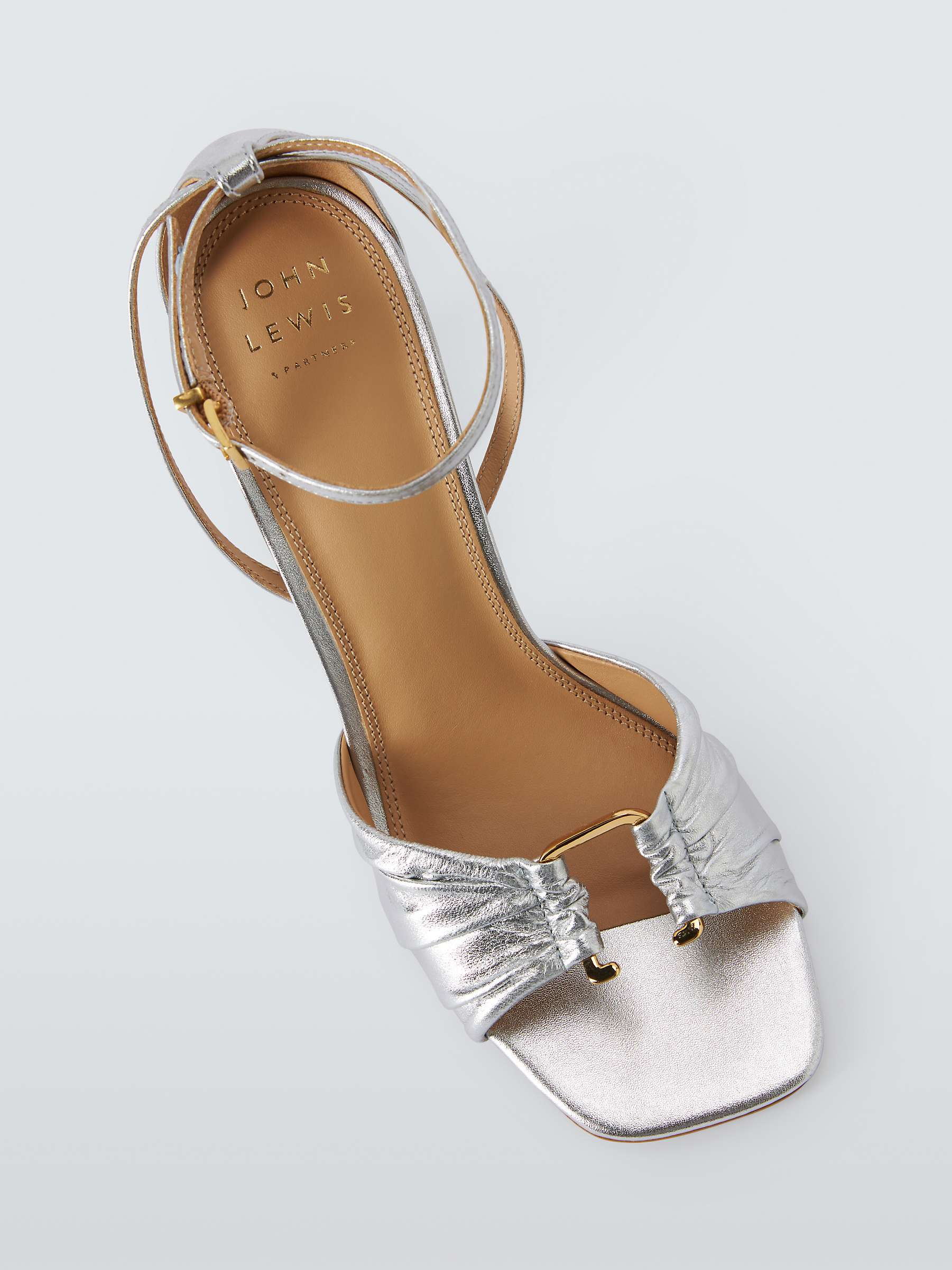 Buy John Lewis Mabel Leather U-Trim Dressy Block Heel Sandals, Silver Online at johnlewis.com