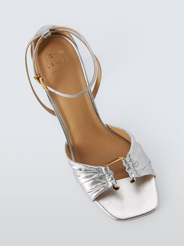 John Lewis Mabel Leather U-Trim Dressy Block Heel Sandals, Silver