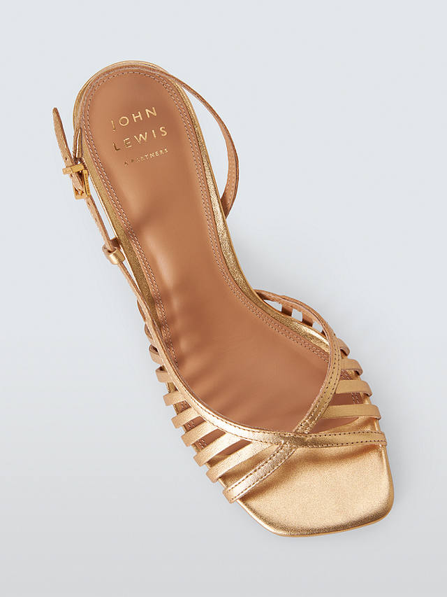 John Lewis Marie Leather Metal Heel Caged Sandals, Gold