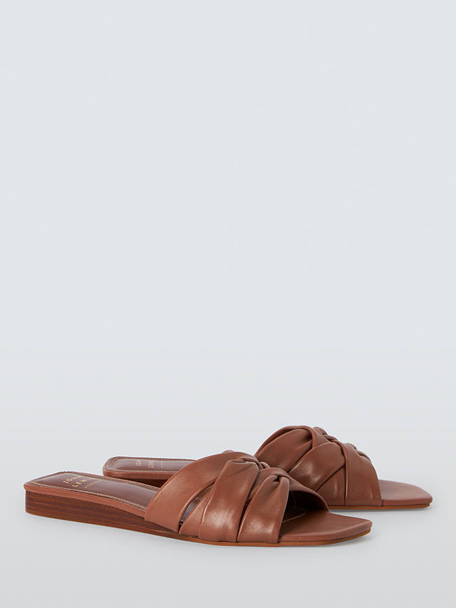 John Lewis Lopez Leather Ruched Interwoven Mule Sandals, Tan