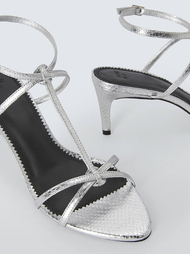 AND/OR Mixie Leather T-Bar Pointed Dressy Sandals, Silver Snake