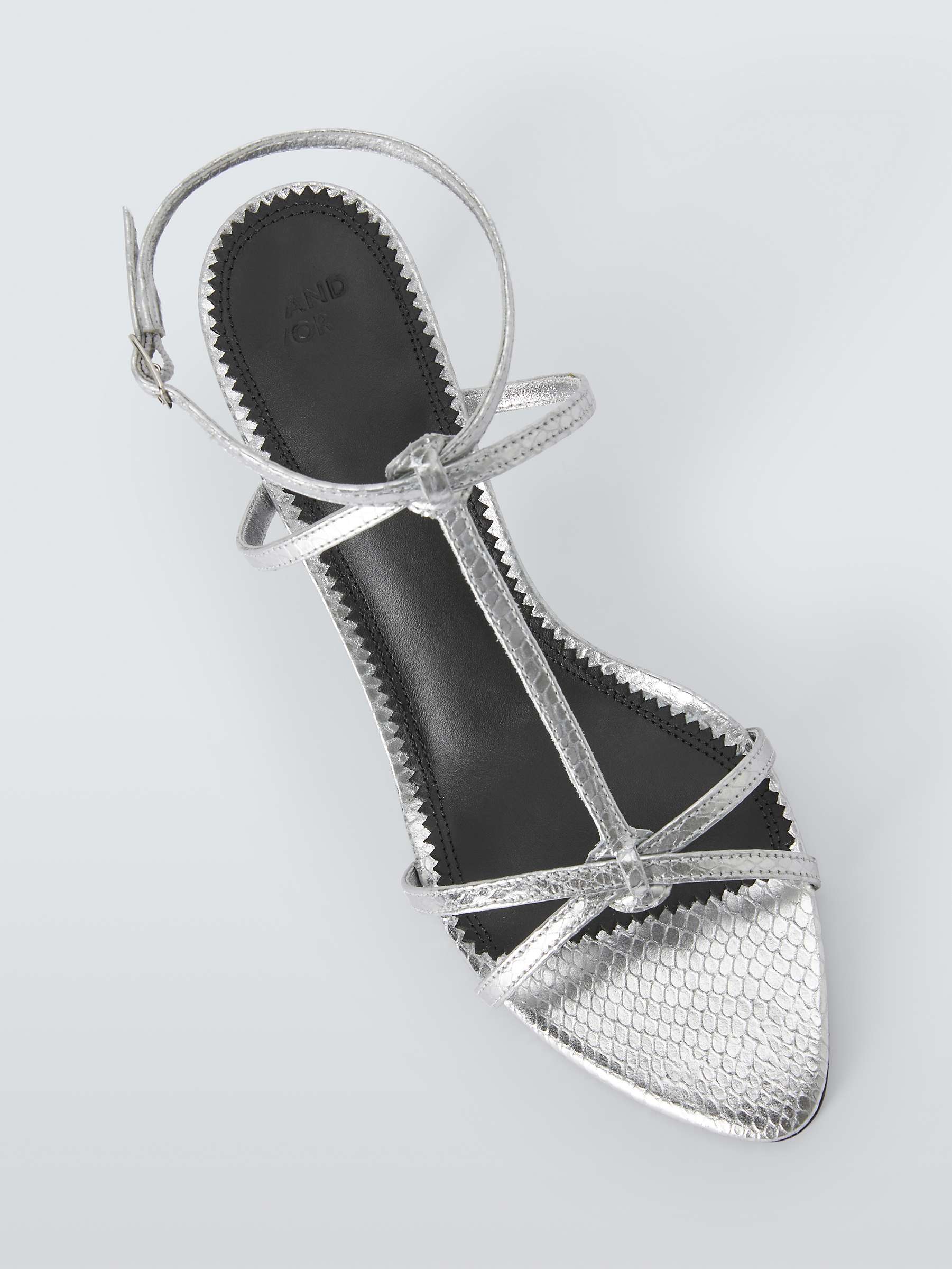 Buy AND/OR Mixie Leather T-Bar Pointed Dressy Sandals, Silver Snake Online at johnlewis.com