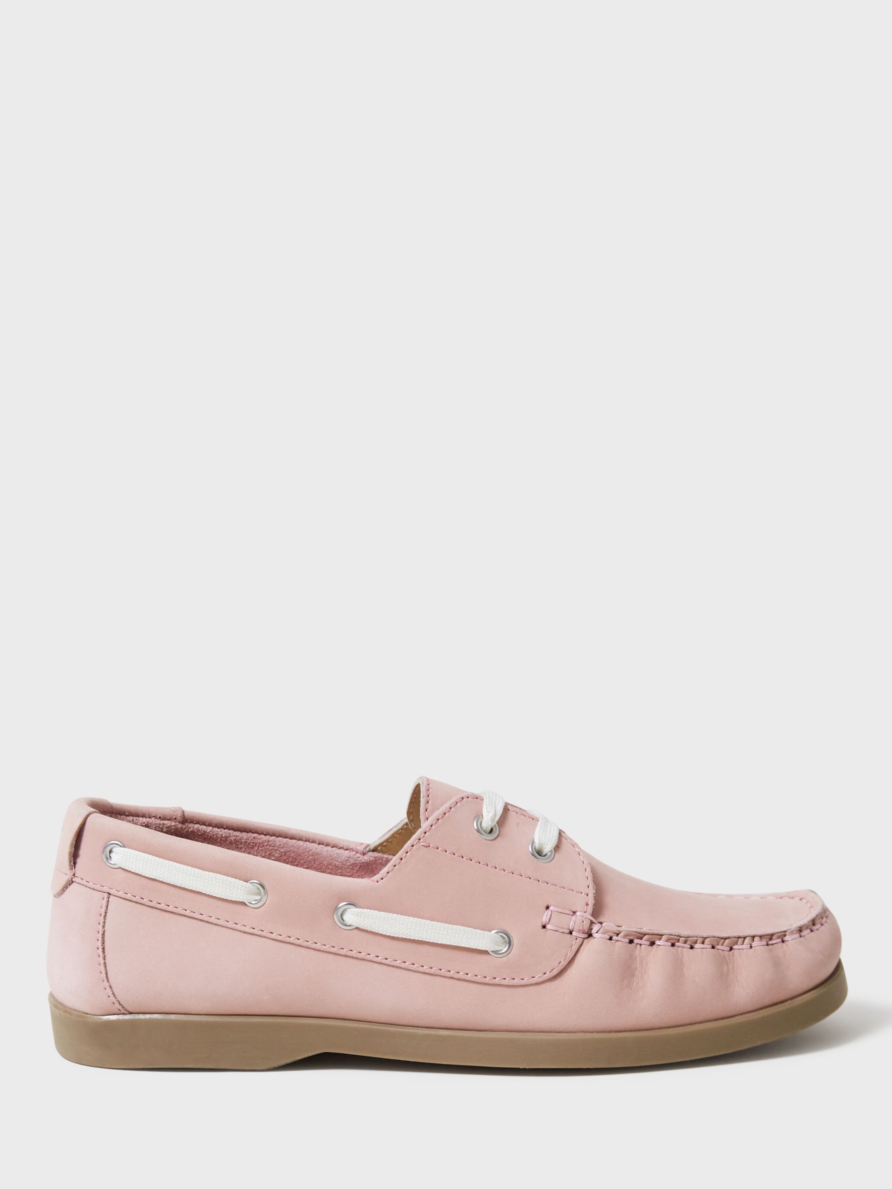 Crew Clothing Classic Leather Deck Shoes, Rose Pink at John Lewis ...