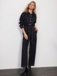 Mint Velvet Washed Denim Jumpsuit, Black, Black