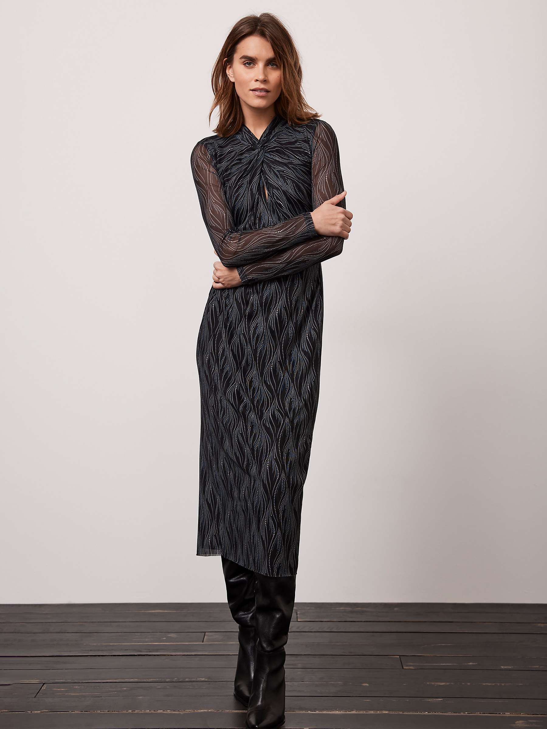 Buy Mint Velvet Mesh Bodycon Midi Dress, Black/White Online at johnlewis.com