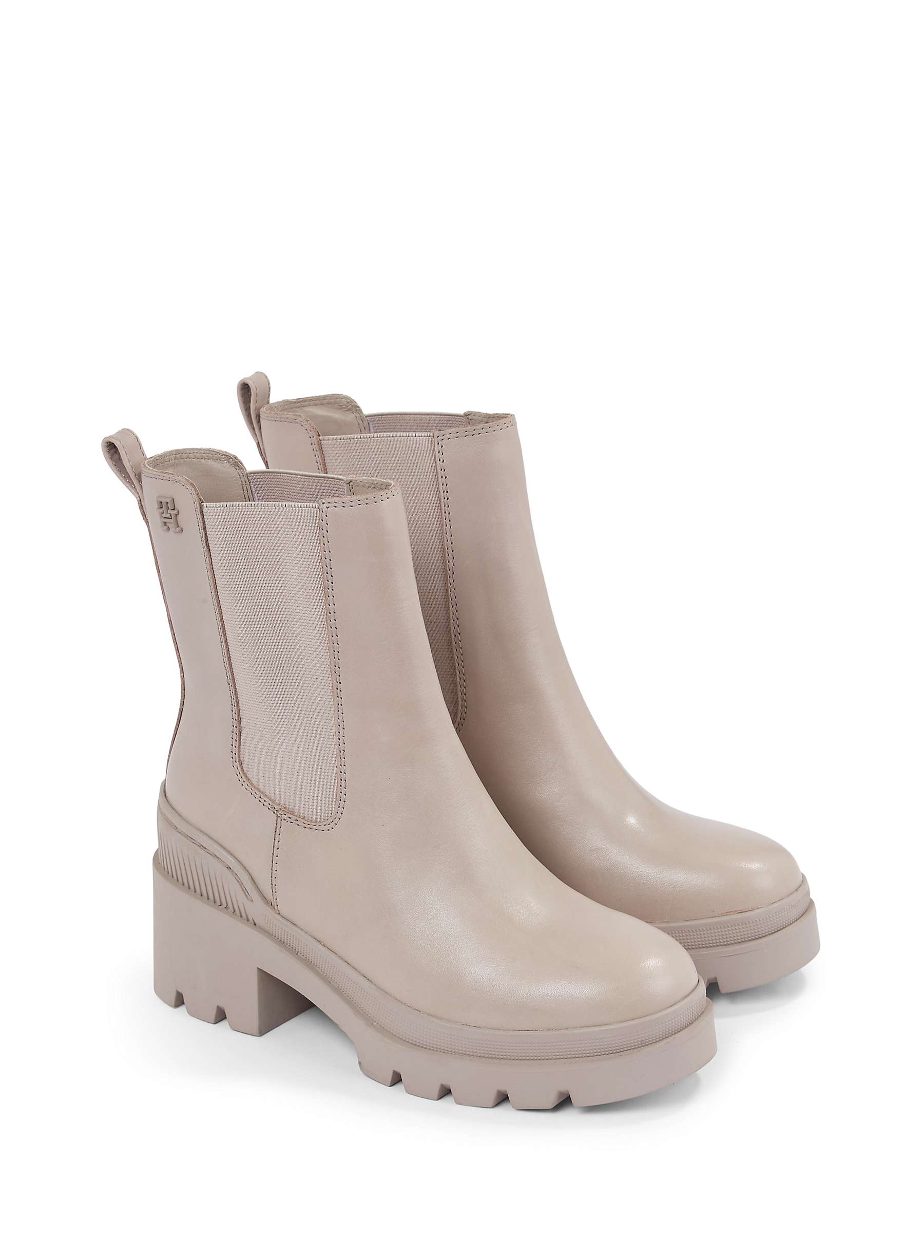 Buy Tommy Hilfiger Block Heel Leather Chelsea Boots, Smooth Taupe Online at johnlewis.com
