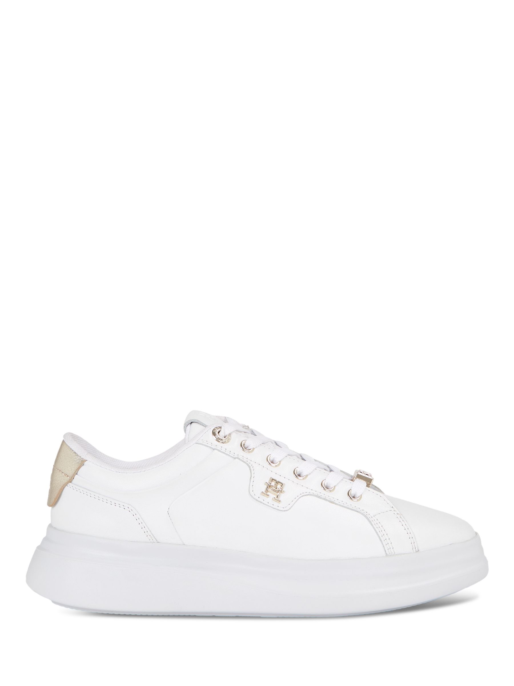 Tommy Hilfiger Leather Lace-Up Flatform Trainers, White/Gold at John ...