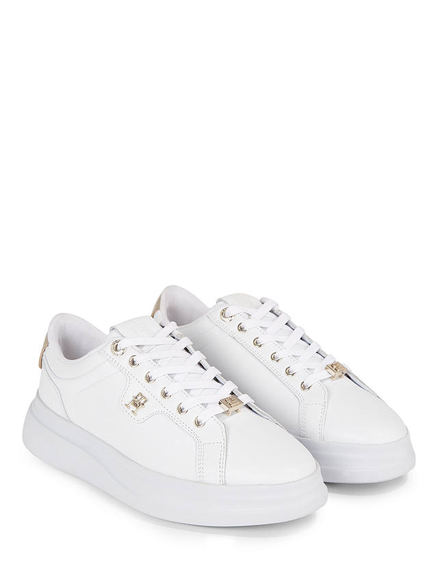 Tommy Hilfiger Leather Lace-Up Flatform Trainers, White/Gold