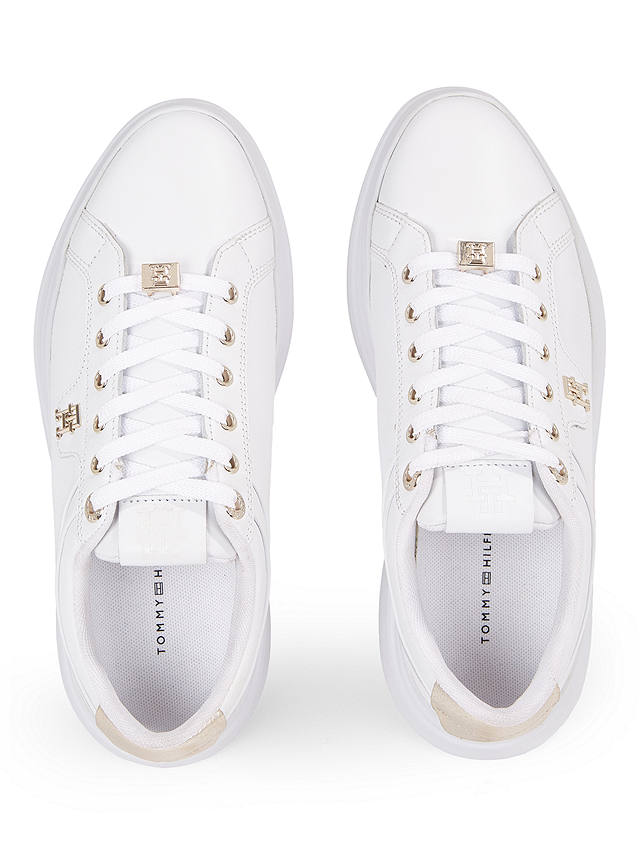 Tommy Hilfiger Leather Lace-Up Flatform Trainers, White/Gold