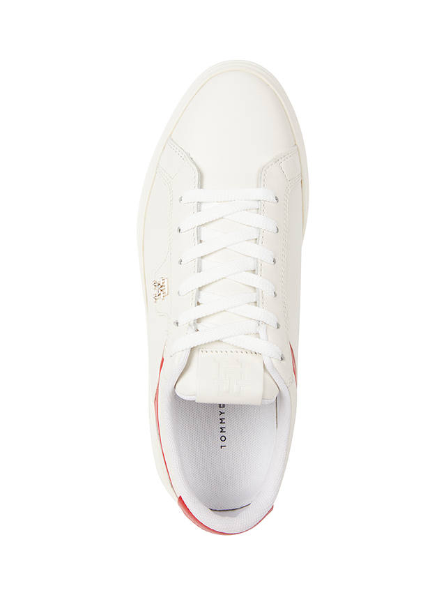 Tommy Hilfiger Leather Court Trainers, Ecru/Fierce Red