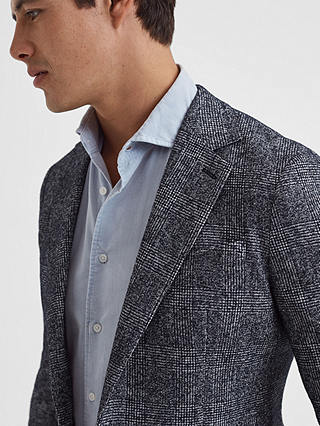 Reiss Lindhurst Wool Blend Single Breasted Check Blazer, Navy/Grey