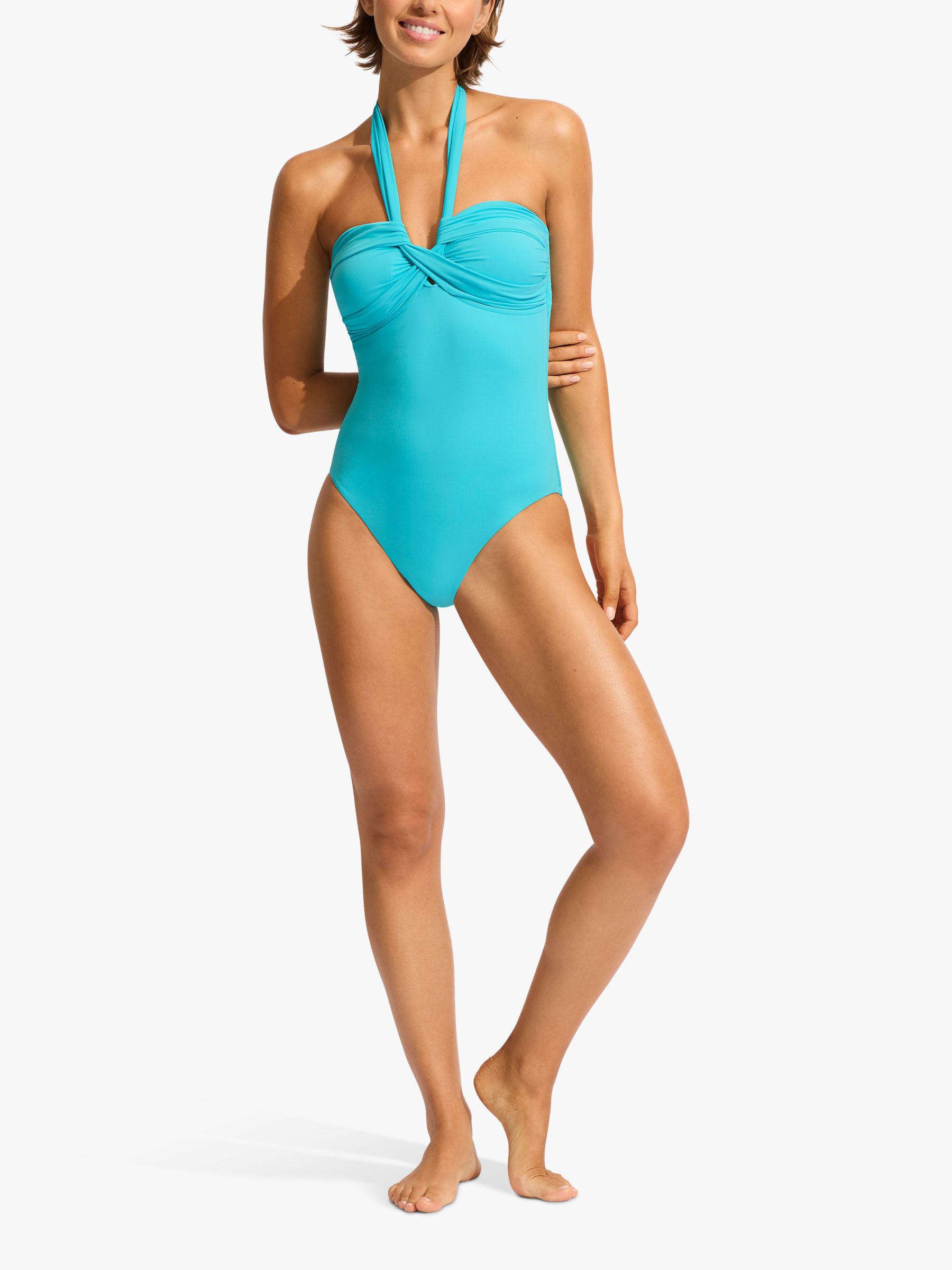 Seafolly Collective Halterneck Bandeau Swimsuit, Atoll Blue, 14