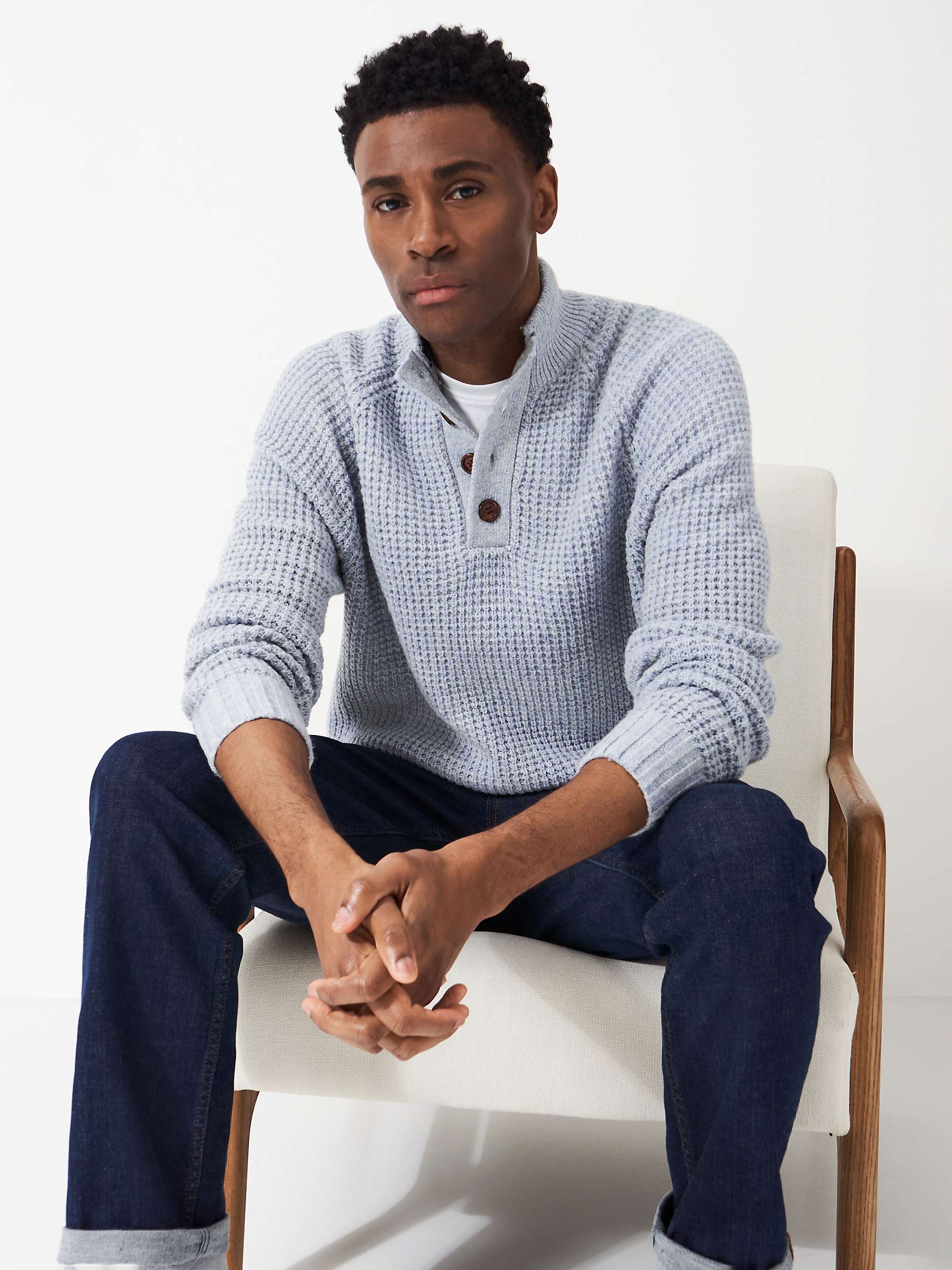 Buy Crew Clothing Wilden Wool Blend Button Neck Waffle Knit Jumper Online at johnlewis.com
