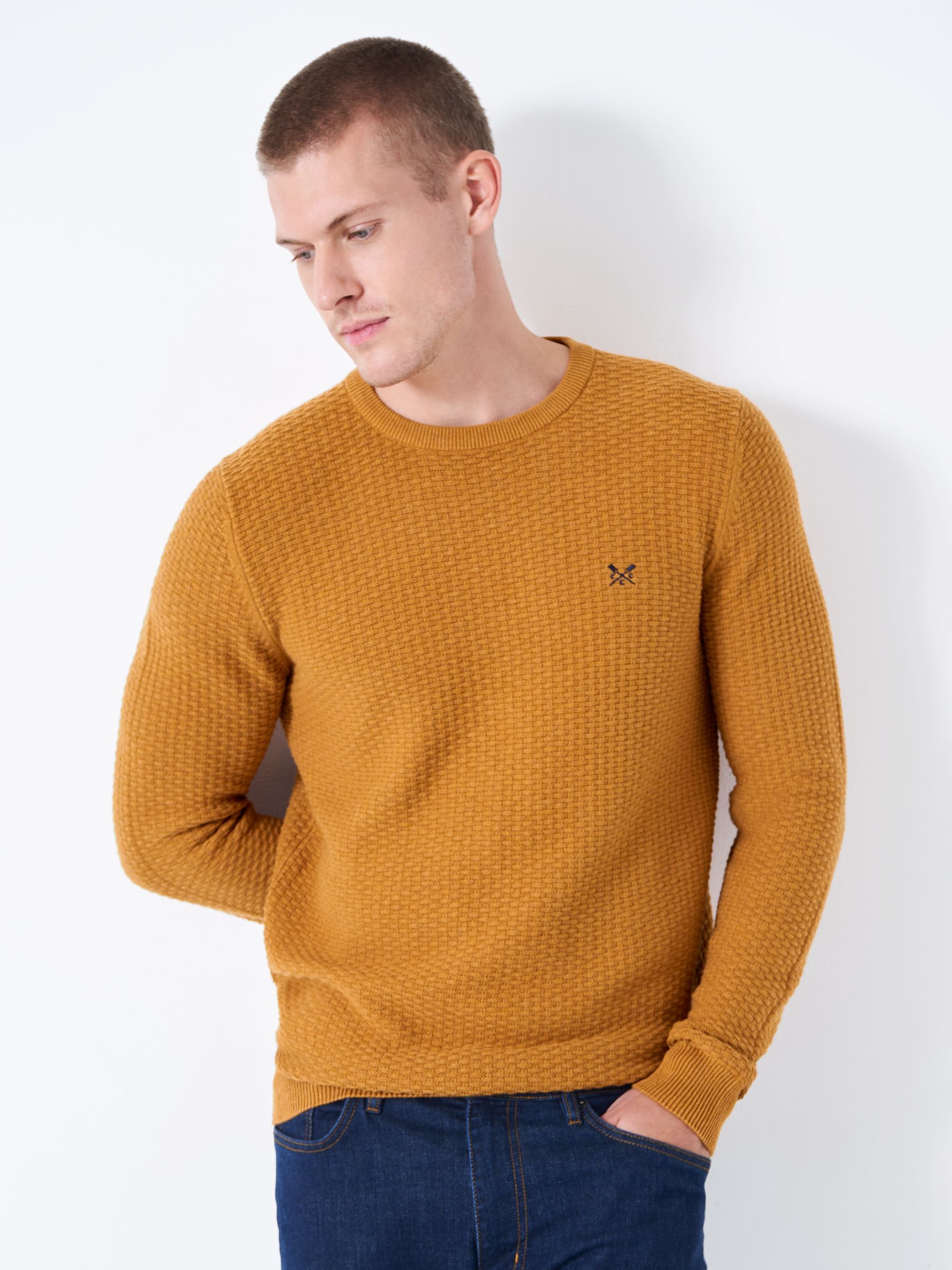 Buy Crew Clothing Breakwater Organic Cotton Knit Jumper, Yellow Online at johnlewis.com