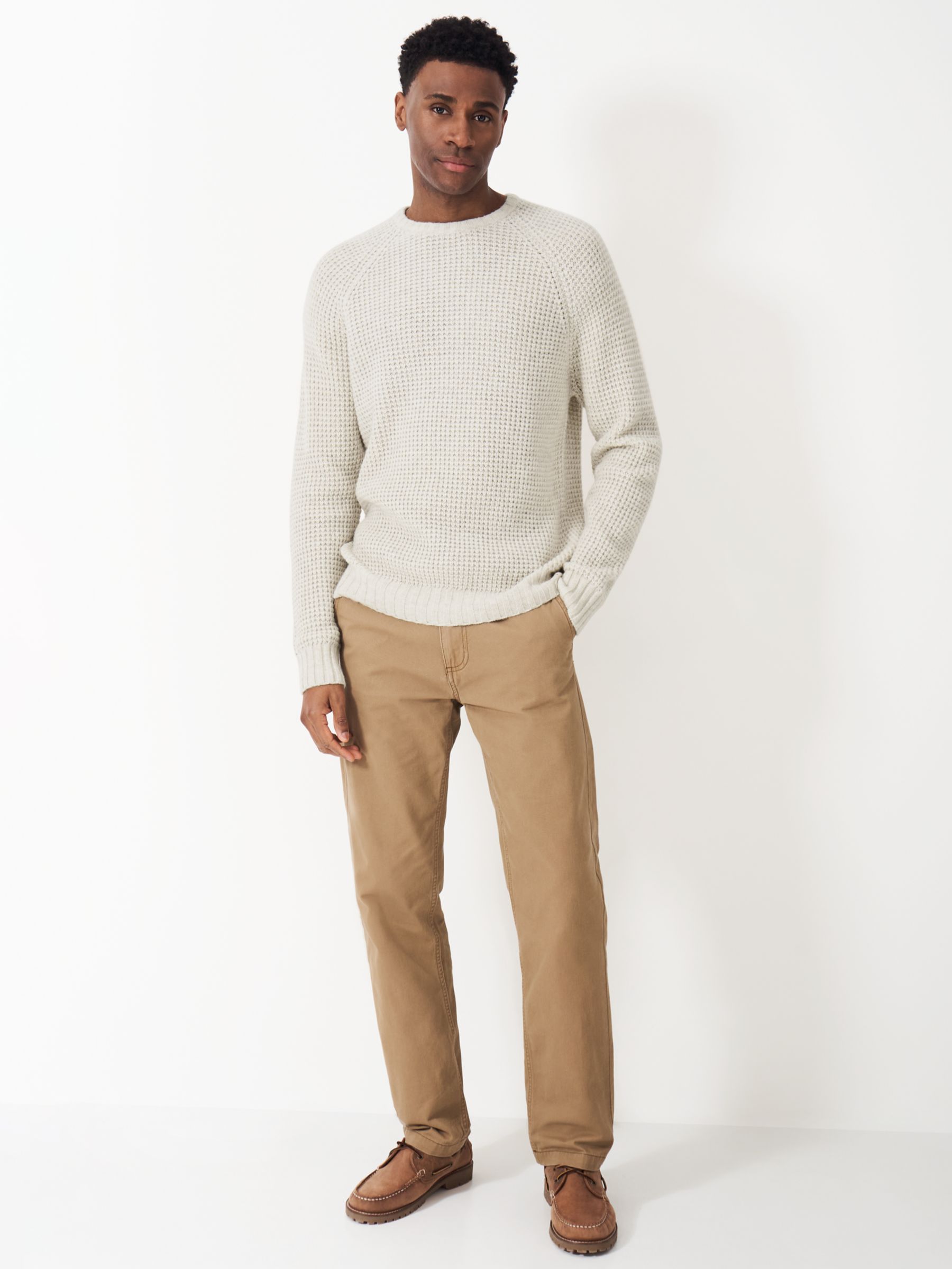Crew Clothing Wilden Wool Blend Waffle Stitch Knit Jumper, Oatmeal at ...