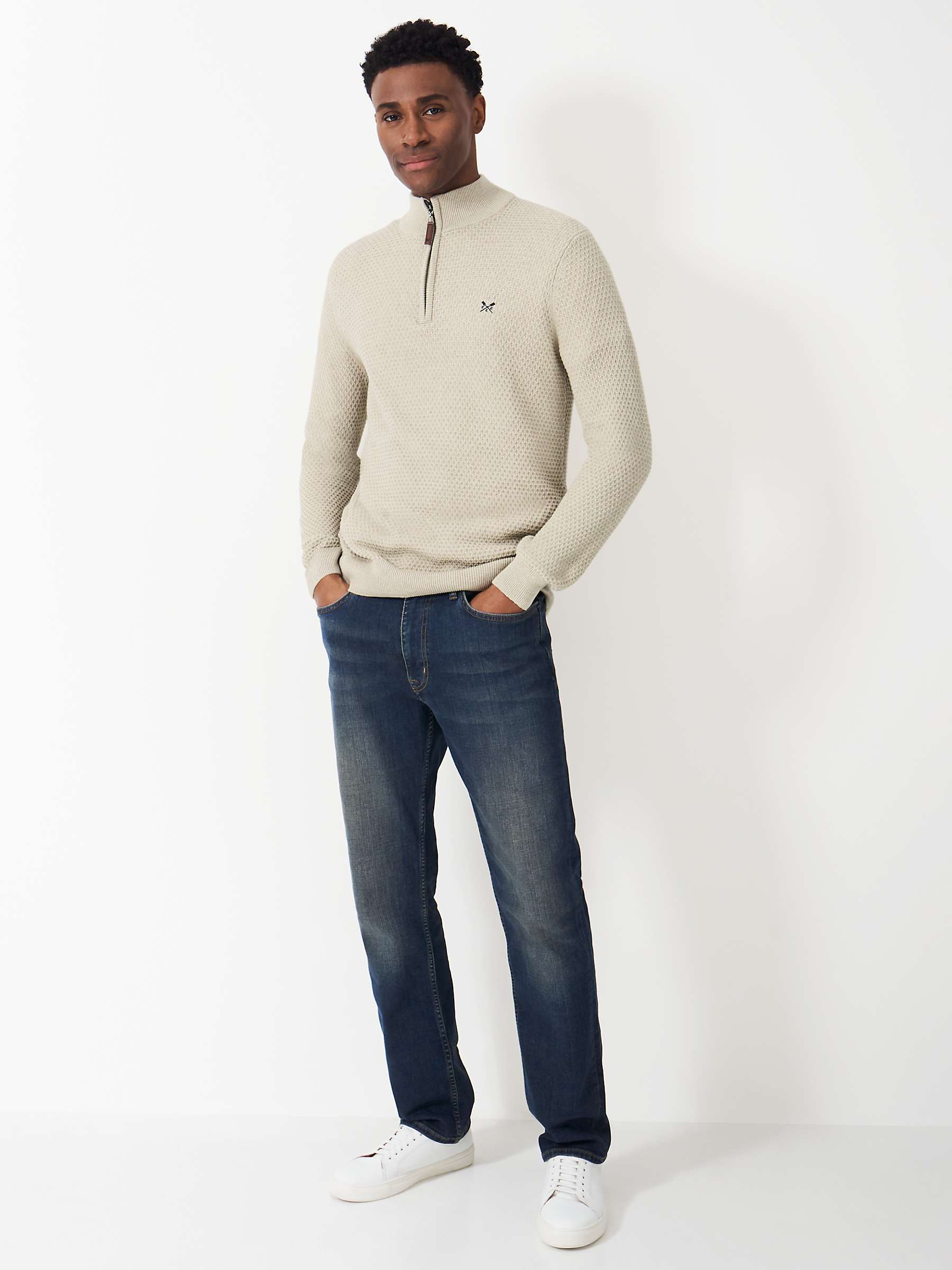 Buy Crew Clothing Organic Cotton Half Zip Knit Jumper, Beige Online at johnlewis.com