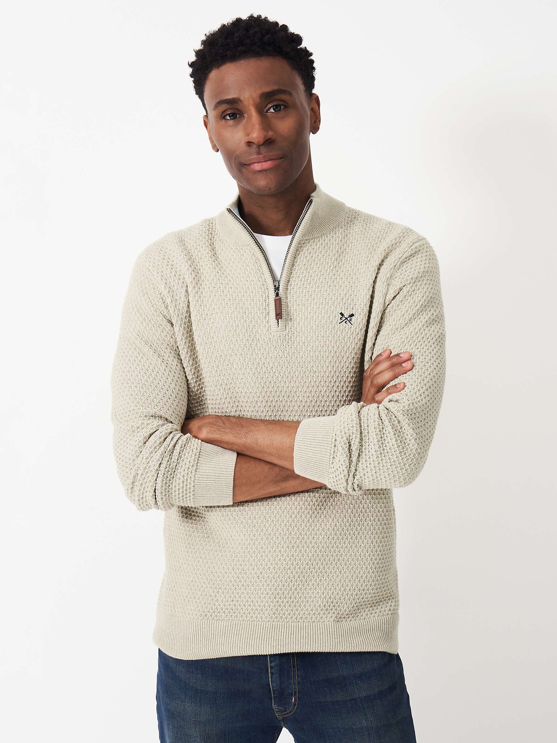 Buy Crew Clothing Organic Cotton Half Zip Knit Jumper, Beige Online at johnlewis.com