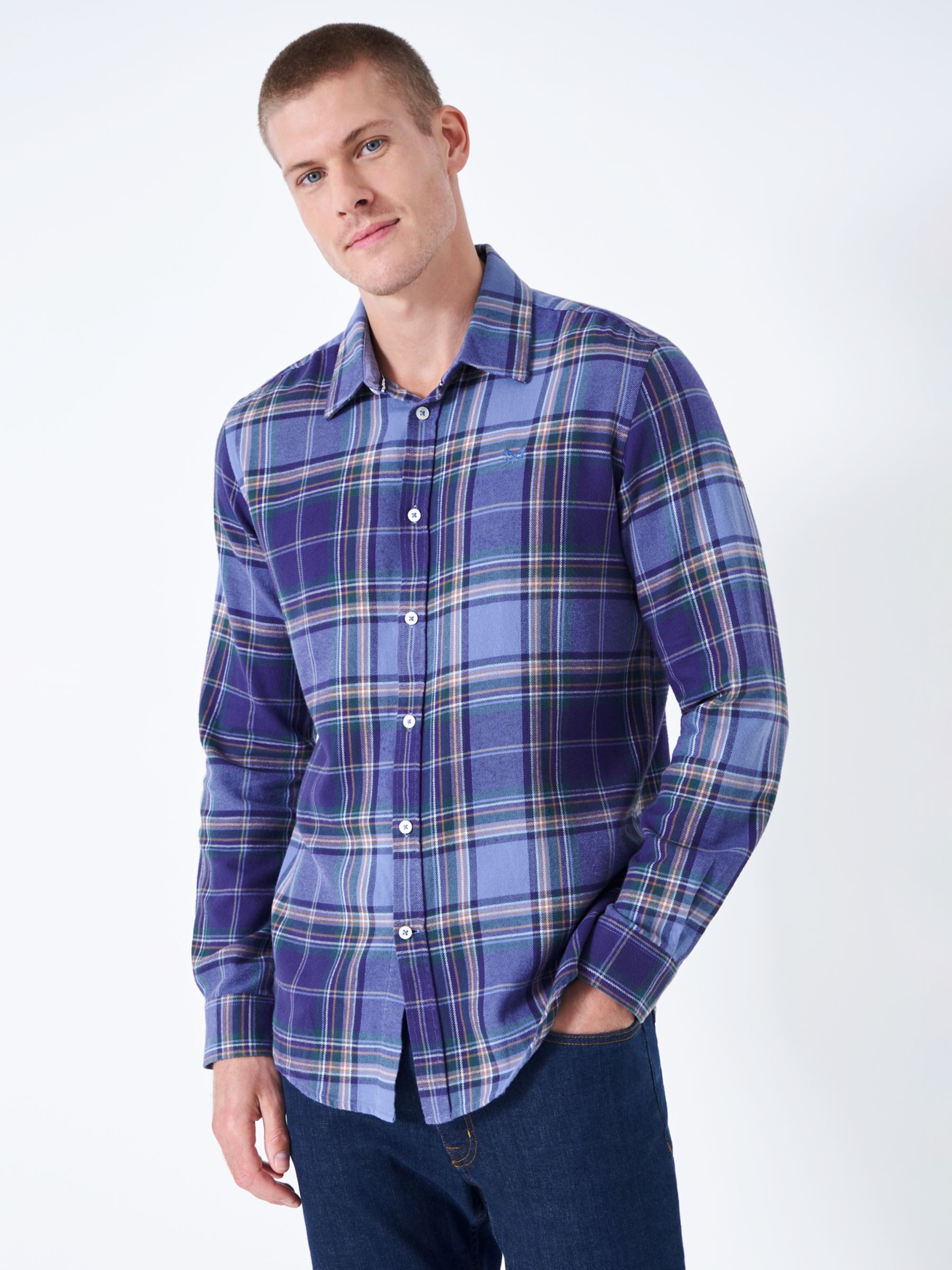 Crew Clothing Kipling Flannel Shirt, Blue/Multi, XL