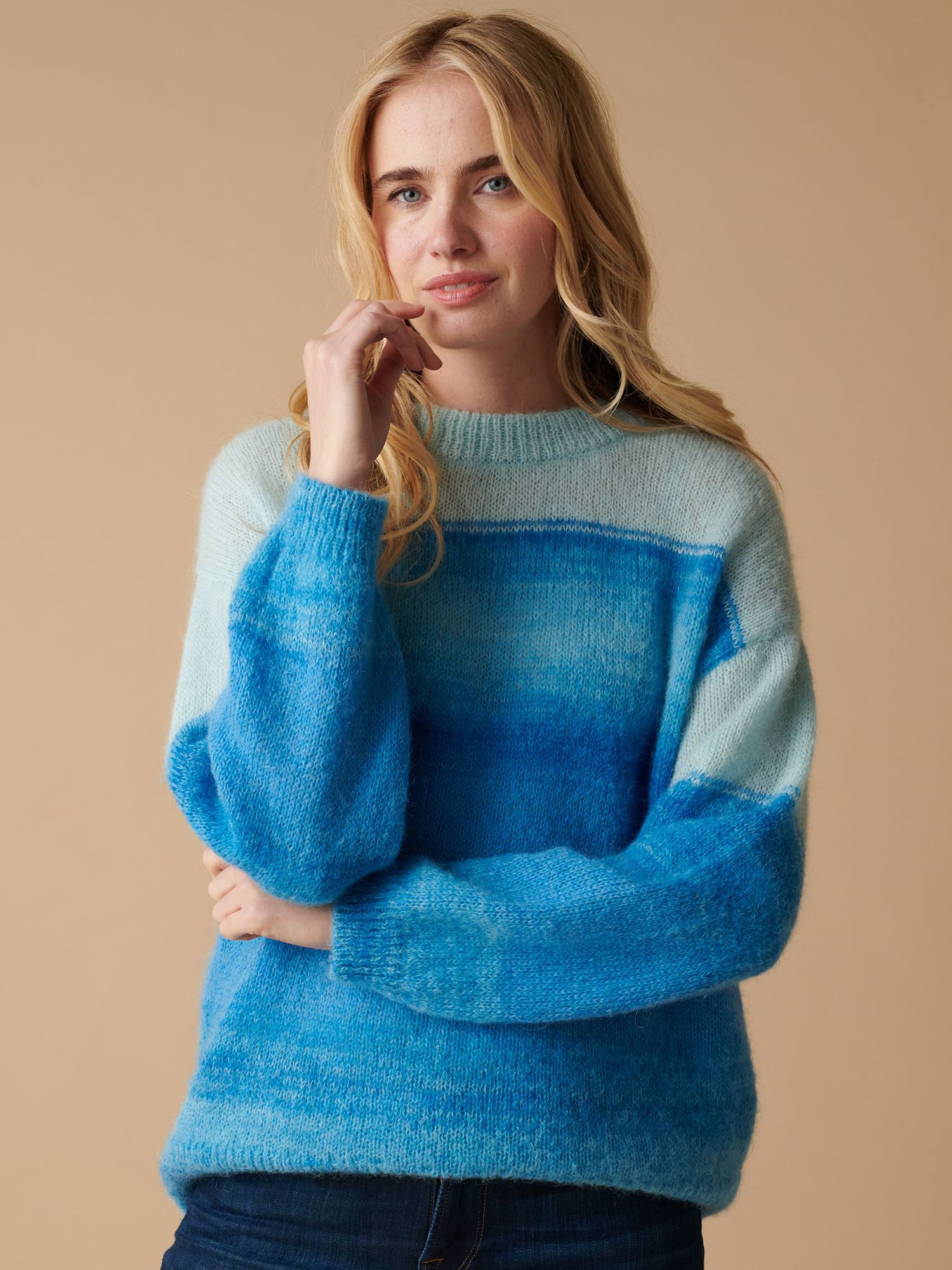 Cape Cove Ava Sundown Alpaca Mohair Blend Jumper, Blue/Multi at John ...