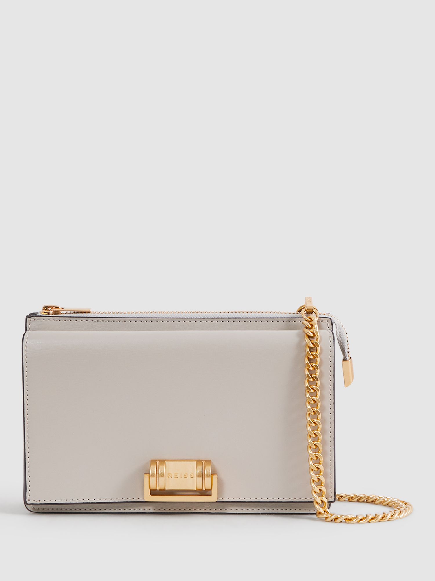 Reiss Picton Chain Strap Leather Crossbody Bag, Grey, One Size