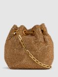 Reiss Demi Crystal Mini Bucket Bag, Gold