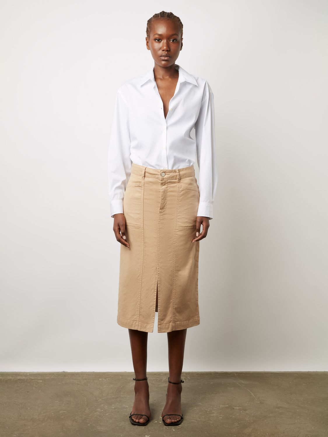 Buy Gerard Darel Dorys Linen Blend Midi Denim Skirt, Sand Online at johnlewis.com