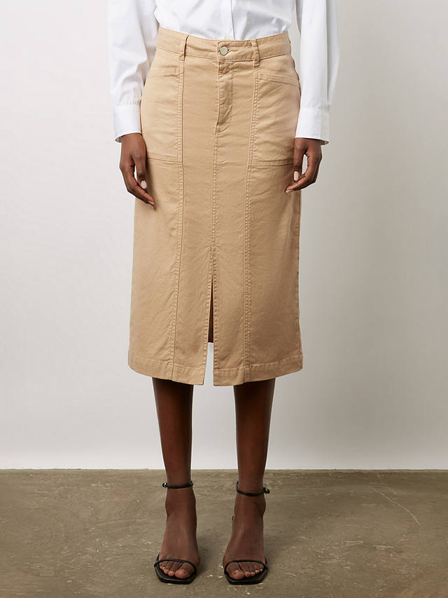 Gerard Darel Dorys Linen Blend Midi Denim Skirt, Sand
