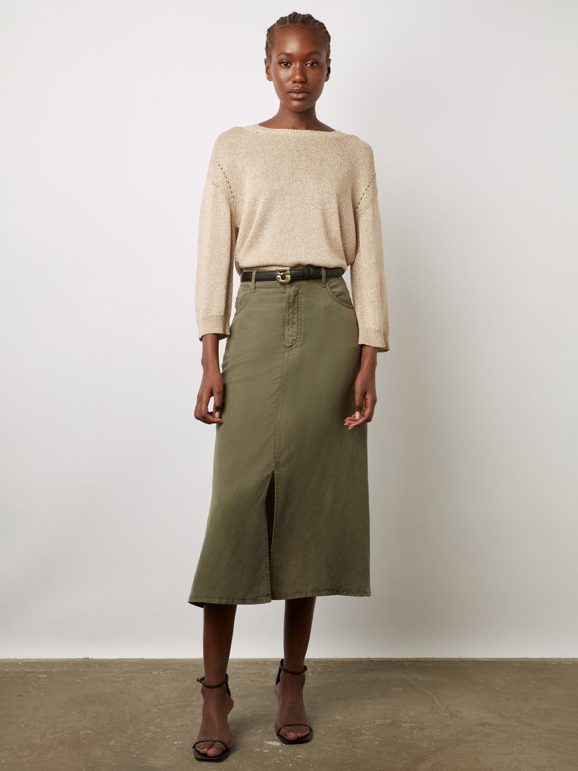 Buy Gerard Darel Douria Linen Blend Midi Skirt, Khaki Green Online at johnlewis.com